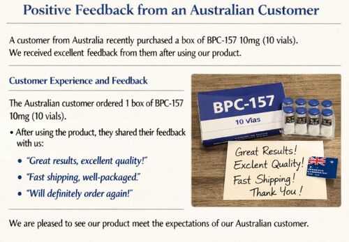 mais recente caso da empresa sobre Feedback positivo de um cliente australiano para BPC-157