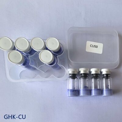 GHK-Cu peptídeo em pó de alta pureza para pesquisa de cuidados com a pele. Tripeptídeo de cobre-1 matéria-prima. Composto peptídeo azul estável.
